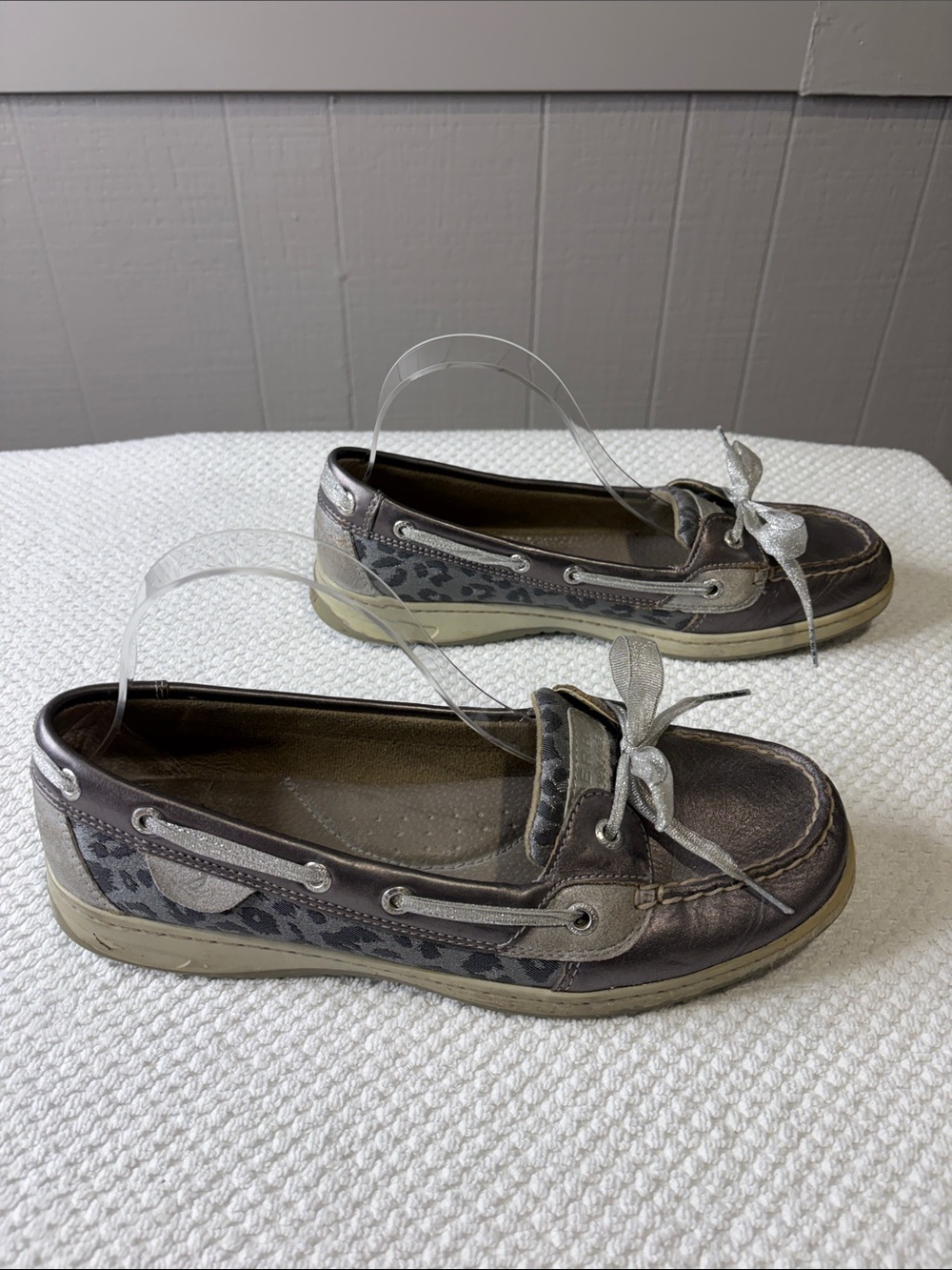 Sperry Top-Sider Angelfish Metallic Graphite Leopard Boat Shoes Size 10M Preppy